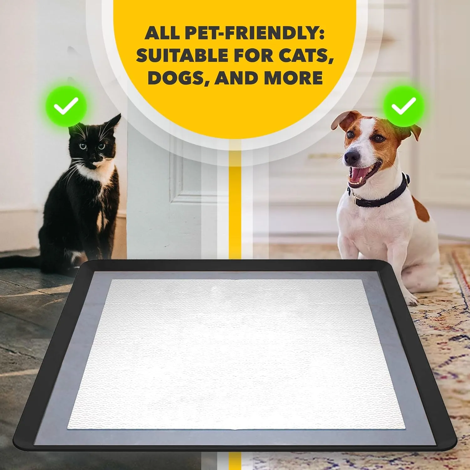 Skywin TidyFriend Silicone Pee Pad Holder Tray, 24 X 24 Inch No-Spill, Leakproof, Easy-to-Clean Pee Pad Holder for Dog (Black)
