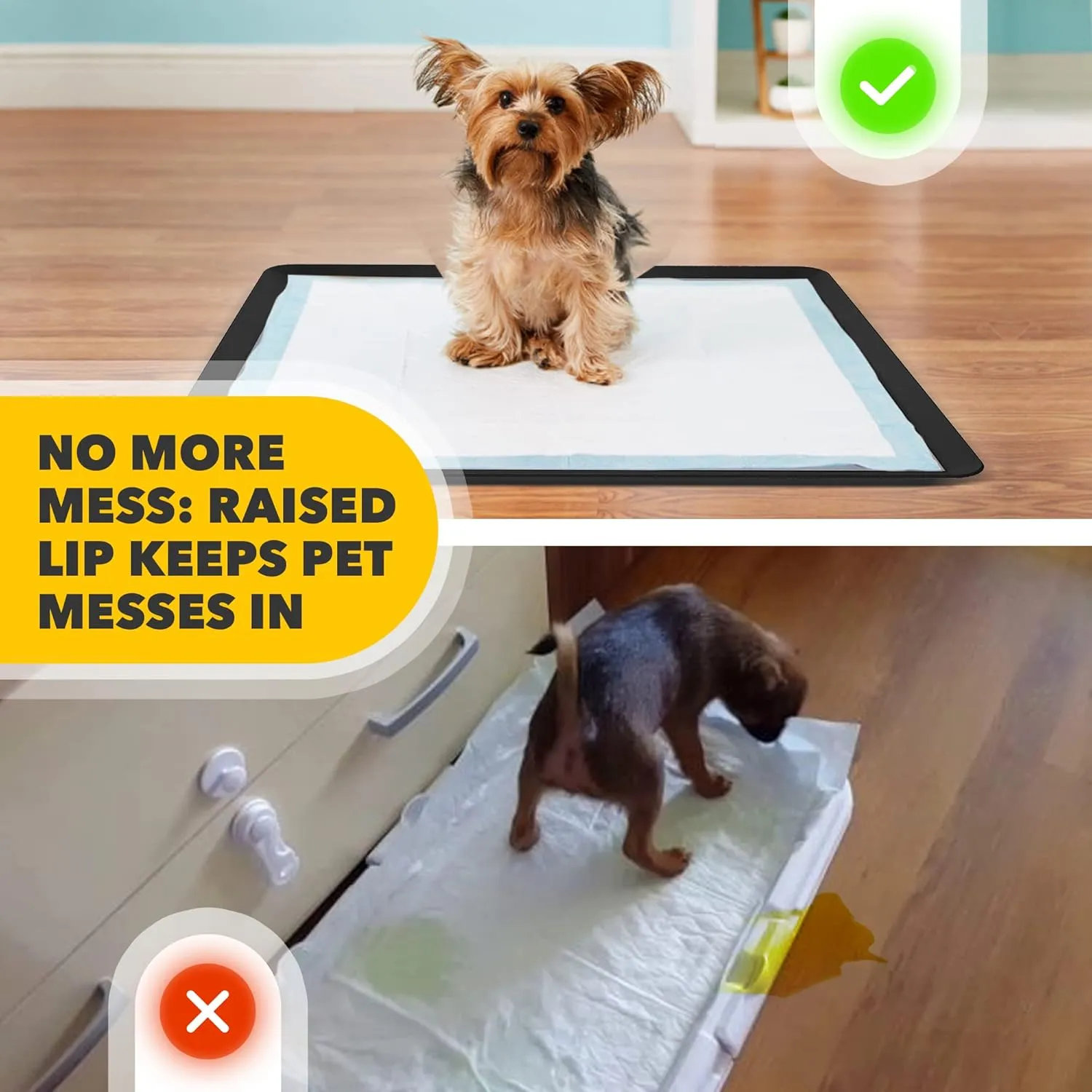 Skywin TidyFriend Silicone Pee Pad Holder Tray, 24 X 24 Inch No-Spill, Leakproof, Easy-to-Clean Pee Pad Holder for Dog (Black)