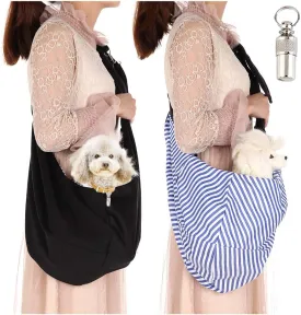 Small Dog & Cat Travel Bag - Hands Free Pet Carrier with Adjustable Strap & Stainless Steel ID Barrel (Black, Up to 12 lbs)