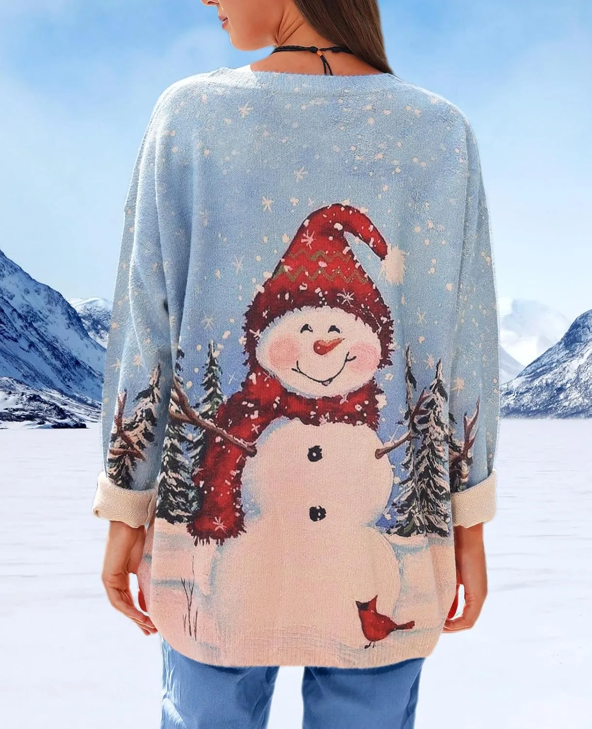 Spring Sweaters for Women 2025 Plus Size Crewneck Lightweigh Pullover Sweaters Graphic Printed Knit Trendy Tops