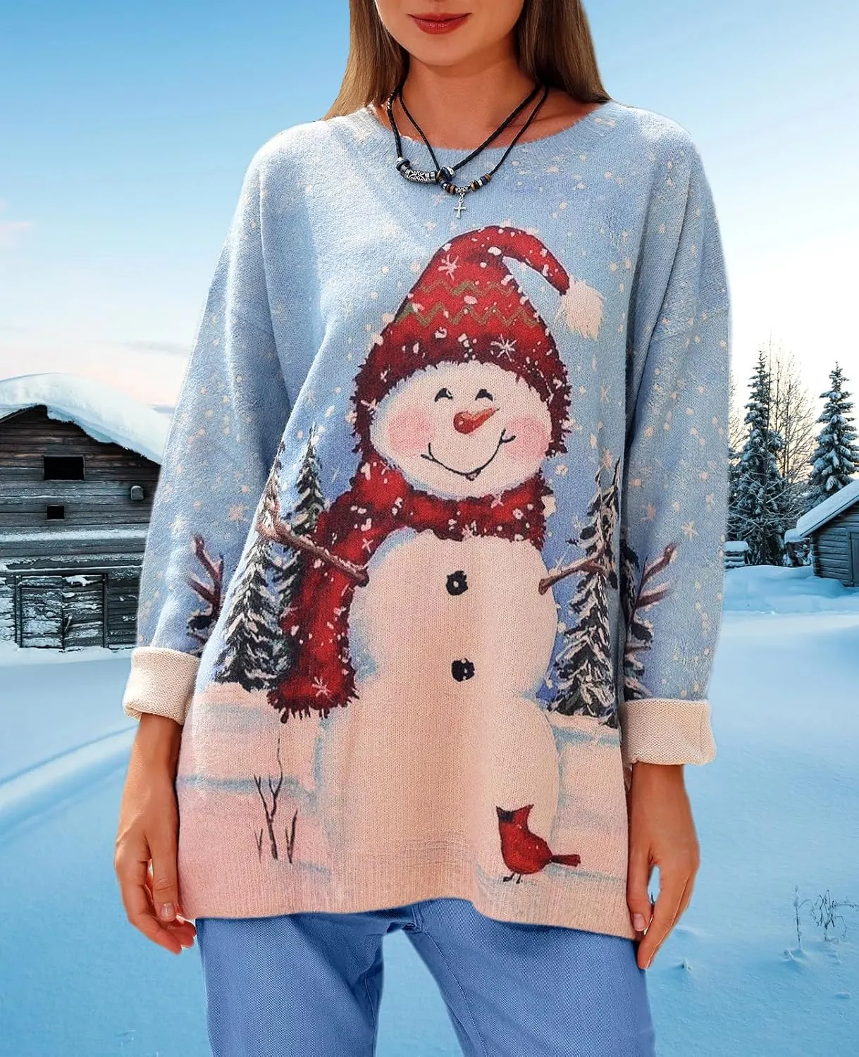 Spring Sweaters for Women 2025 Plus Size Crewneck Lightweigh Pullover Sweaters Graphic Printed Knit Trendy Tops