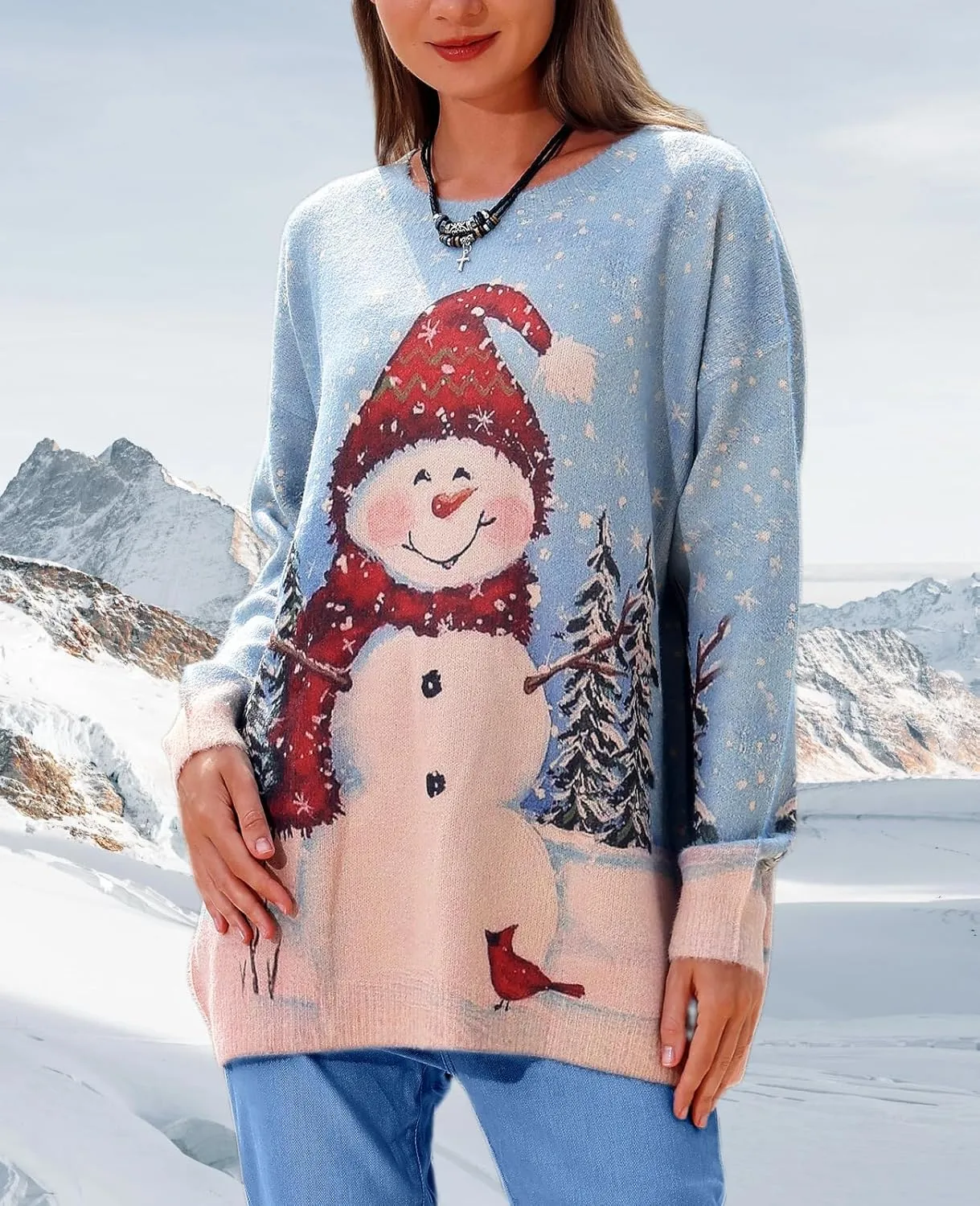 Spring Sweaters for Women 2025 Plus Size Crewneck Lightweigh Pullover Sweaters Graphic Printed Knit Trendy Tops