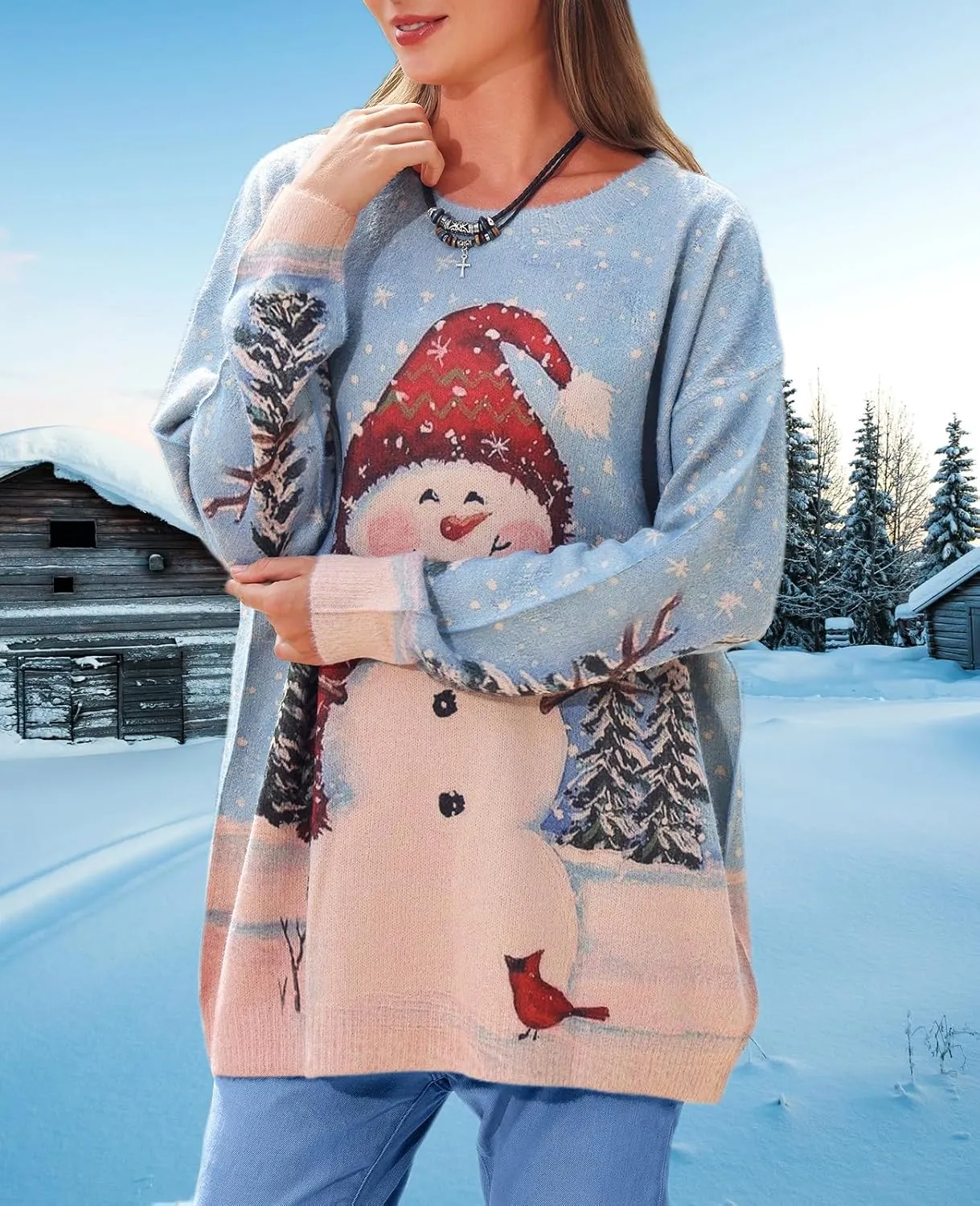 Spring Sweaters for Women 2025 Plus Size Crewneck Lightweigh Pullover Sweaters Graphic Printed Knit Trendy Tops