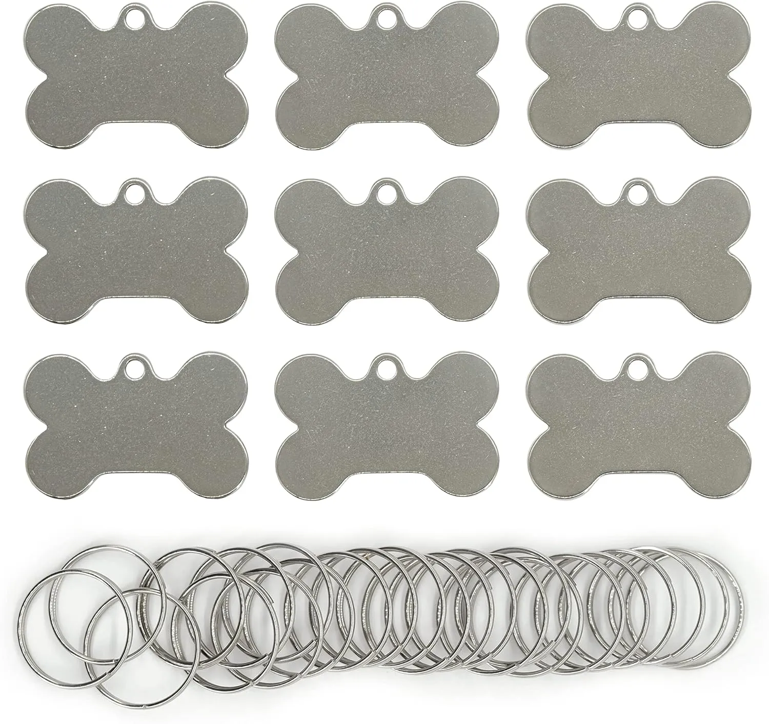 StayMax Blank Bone Shape Dog Tags Stainless Steel Stamping Blanks with Key Rings 25 Pack