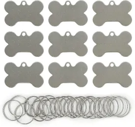 StayMax Blank Bone Shape Dog Tags Stainless Steel Stamping Blanks with Key Rings 25 Pack