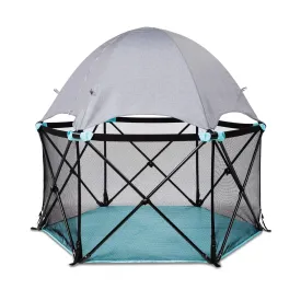 Summer Infant Pop N Play Deluxe Ultimate Playard, Aqua Splash - Full Coverage Indoor/Outdoor Portable Play Pen with Fast, Easy and Compact Fold