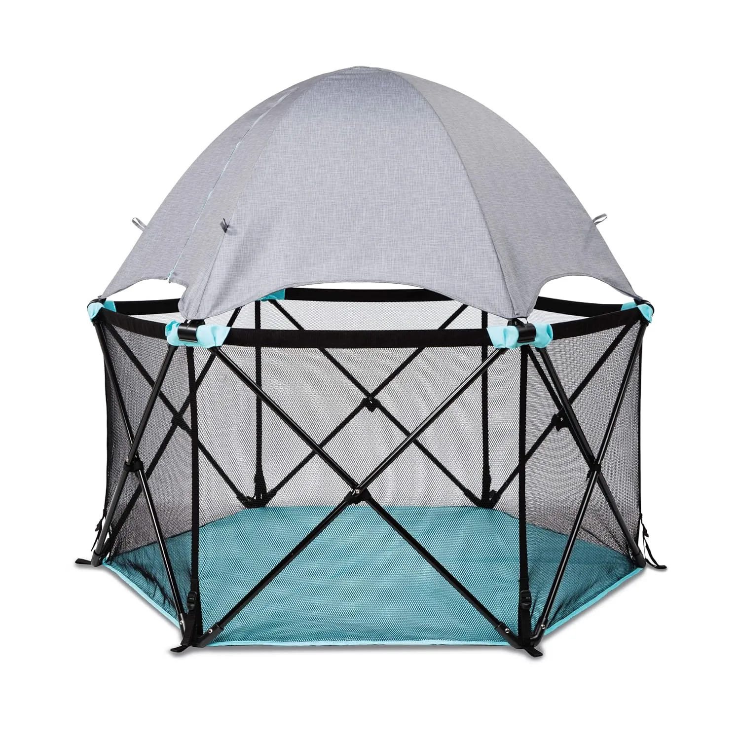 Summer Infant Pop N Play Deluxe Ultimate Playard, Aqua Splash - Full Coverage Indoor/Outdoor Portable Play Pen with Fast, Easy and Compact Fold