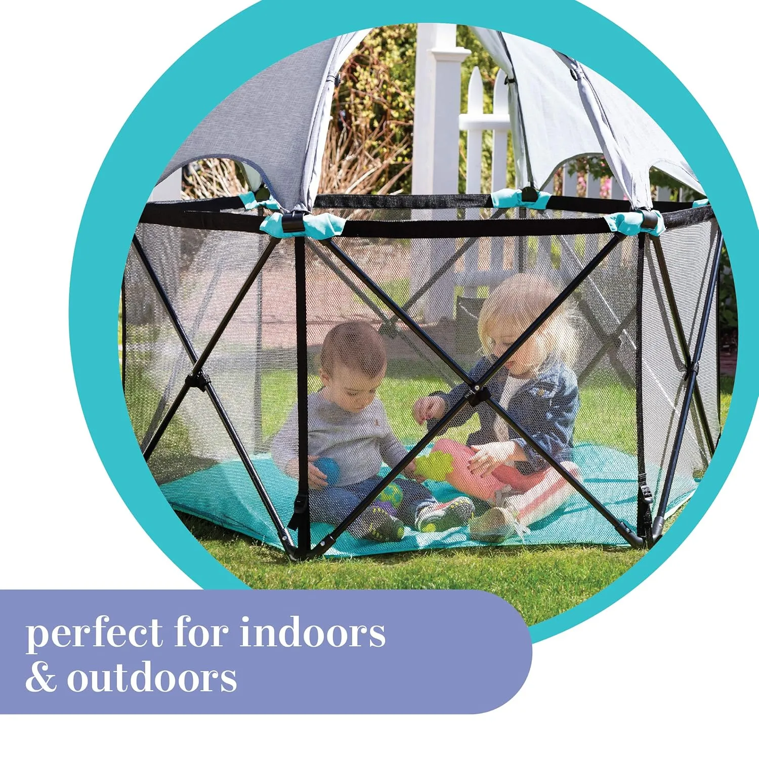 Summer Infant Pop N Play Deluxe Ultimate Playard, Aqua Splash - Full Coverage Indoor/Outdoor Portable Play Pen with Fast, Easy and Compact Fold