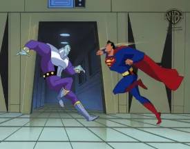 Superman the Animated Series Original Production Cel with Matching Drawing: Superman and Brainiac