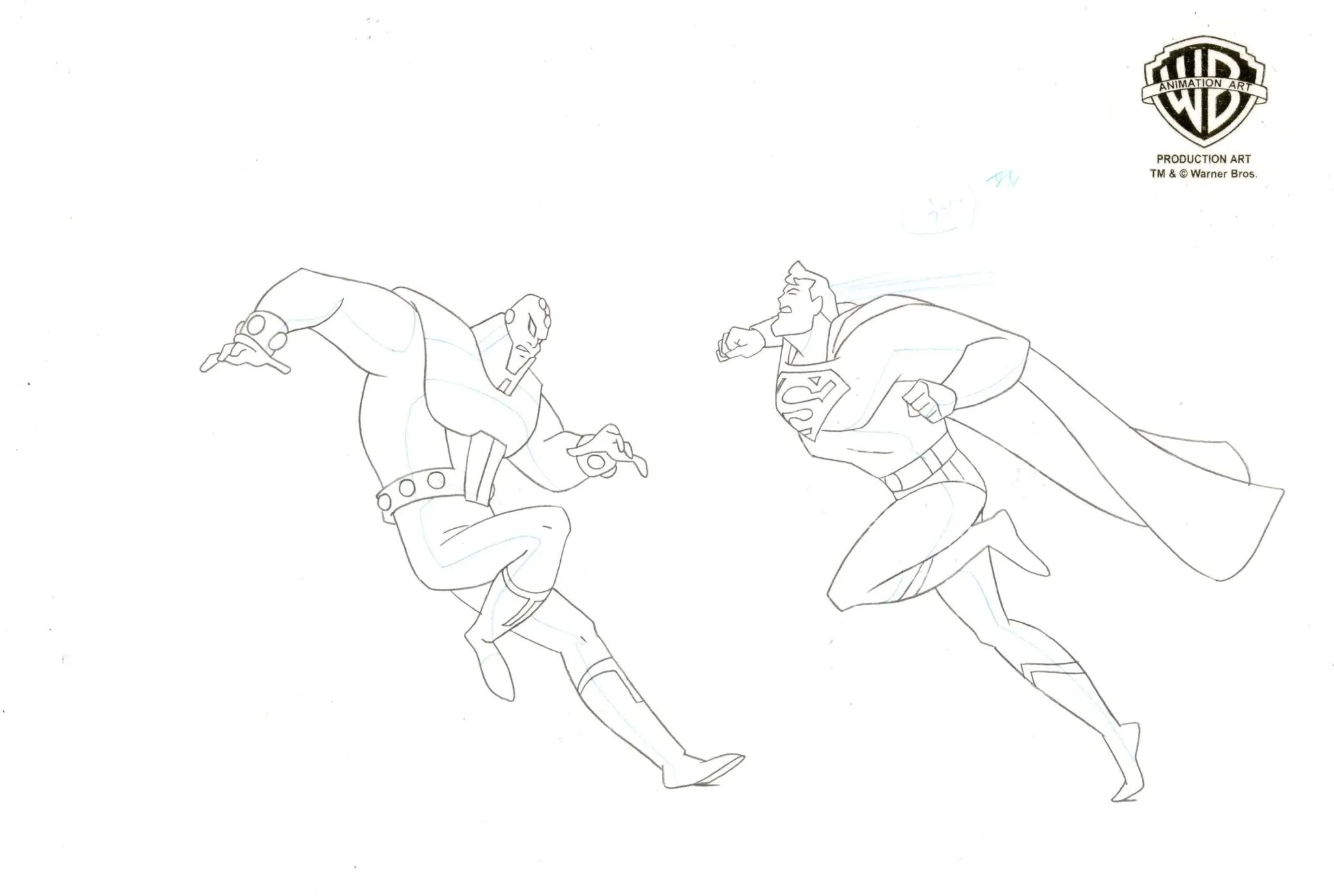 Superman the Animated Series Original Production Cel with Matching Drawing: Superman and Brainiac