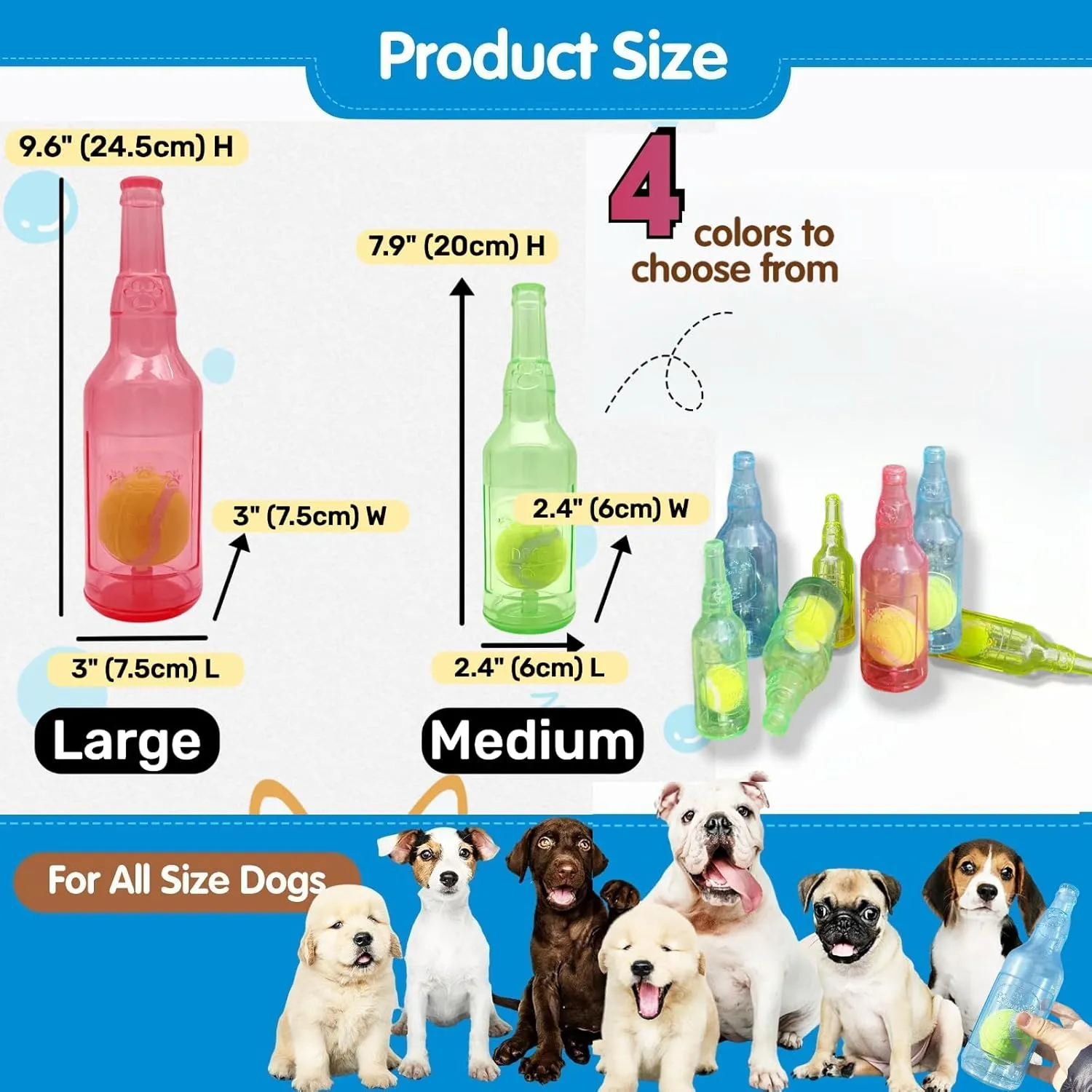 Tennis Ball in Bottle Dog Toy [2025 New Upgrade] Reinforced and Thickened Rubber Bottle Dog Chew Toy with Ball Squeaky Fetch Toy Tough (Green, Medium)