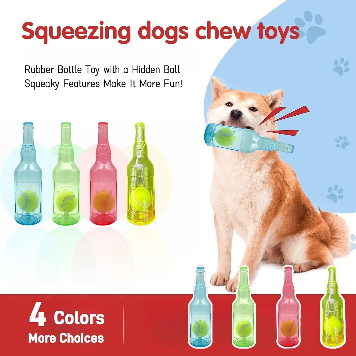 Tennis Ball in Bottle Dog Toy [2025 New Upgrade] Reinforced and Thickened Rubber Bottle Dog Chew Toy with Ball Squeaky Fetch Toy Tough (Green, Medium)