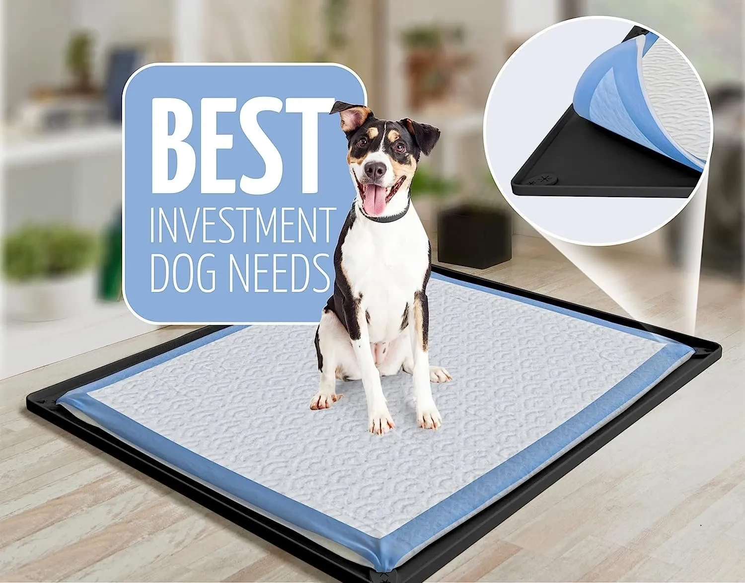 TidyFriend Pee Pad Holder Tray 30 x 23 Inches with Corner Clips, 2 Pack Silicone Dog Potty Tray, Easy to Clean No Spill Dog Potty Training Pad Holder (Black)