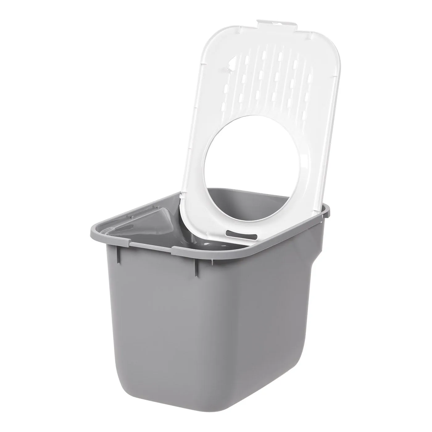 Top Entry Cat Litter Box w/o Scoop Large, White/Gray