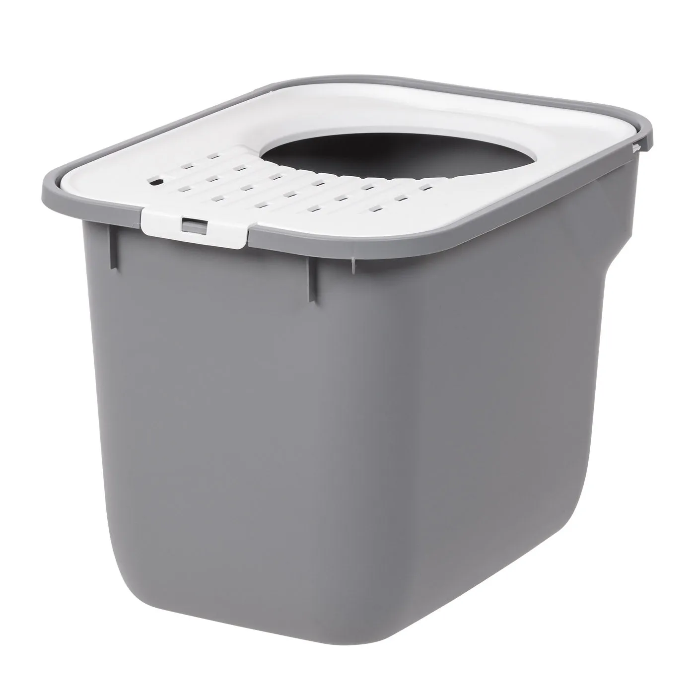 Top Entry Cat Litter Box w/o Scoop Large, White/Gray