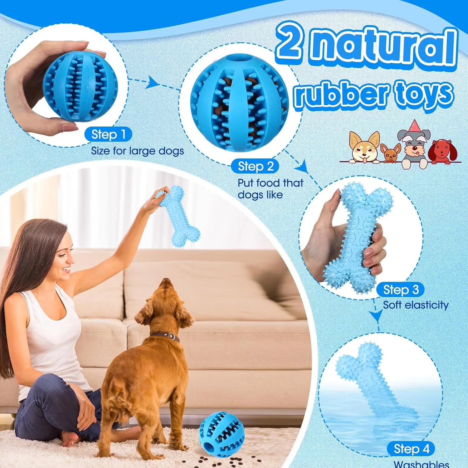 Vinsot 12 Pack Large Dog Chew Toys for Aggressive Chewers Blue Teething Toys with Dental Rope Squeaky Balls and Chew Bone for Medium Large X-Large Breeds Dogs (Pentacle)