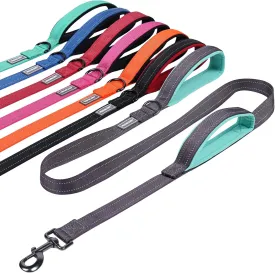 VIVAGLORY Traffic Handle Dog Leash, Two Padded Soft Handles Dog Leash, Strong Reflective & Metal Hook Training Pet Lead, Grey