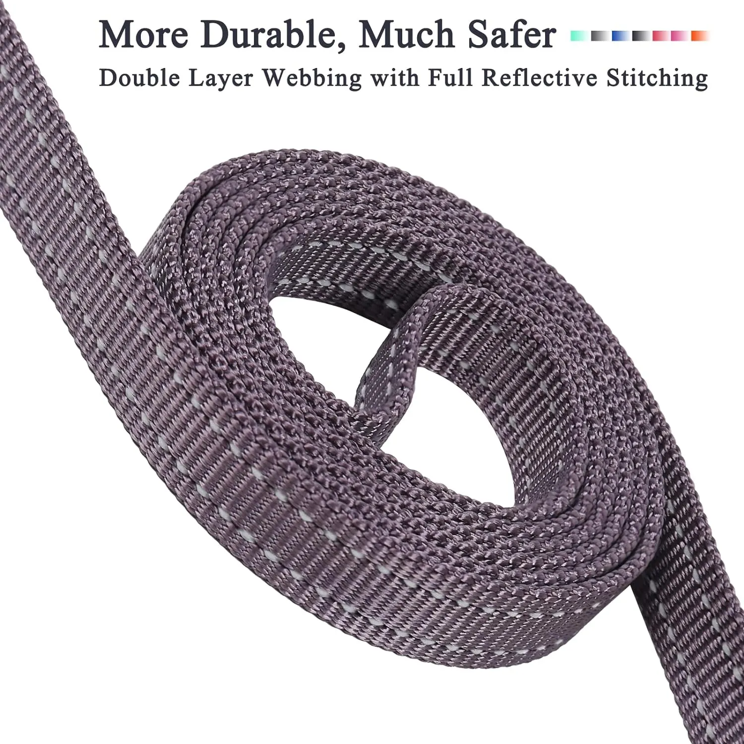 VIVAGLORY Traffic Handle Dog Leash, Two Padded Soft Handles Dog Leash, Strong Reflective & Metal Hook Training Pet Lead, Grey