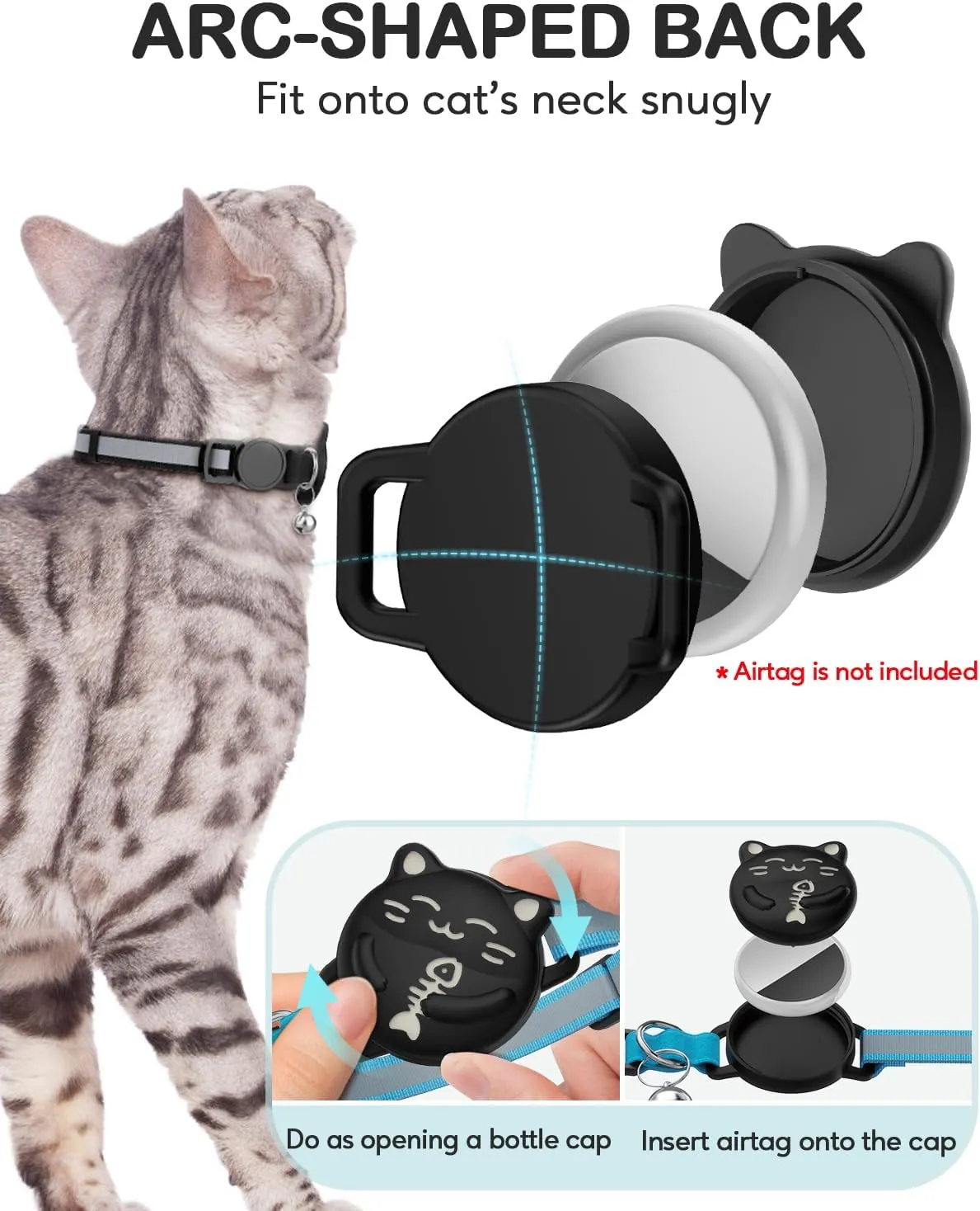 Waterproof Airtag Cat Collar, Breakaway Cat Collars with Luminous & Reflective Strap for Apple Air tag, Kitten Safety Elastic Band, Lightweight Hidden GPS Tracker Holder(Pink, 9"-14")