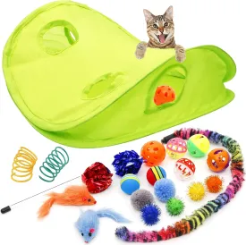 Youngever 18 Cat Toys Assortments - Teaser Wand, Interactive Bell Toy, Sparkle Balls for Kitten, Puppy, Kitty (With Hide Seek Toy)